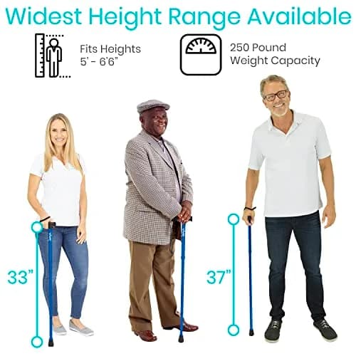 Vive Folding Cane - Foldable Walking Cane with Ergonomic Grip & Wrist Strap, Adjustable 33"-37", 8oz, Blue thumbnail 5