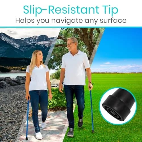 Vive Folding Cane - Foldable Walking Cane with Ergonomic Grip & Wrist Strap, Adjustable 33"-37", 8oz, Blue thumbnail 6