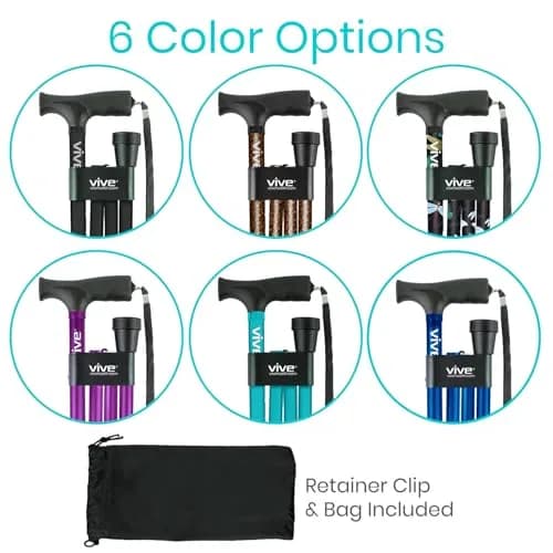 Vive Folding Cane - Foldable Walking Cane with Ergonomic Grip & Wrist Strap, Adjustable 33"-37", 8oz, Blue thumbnail 7