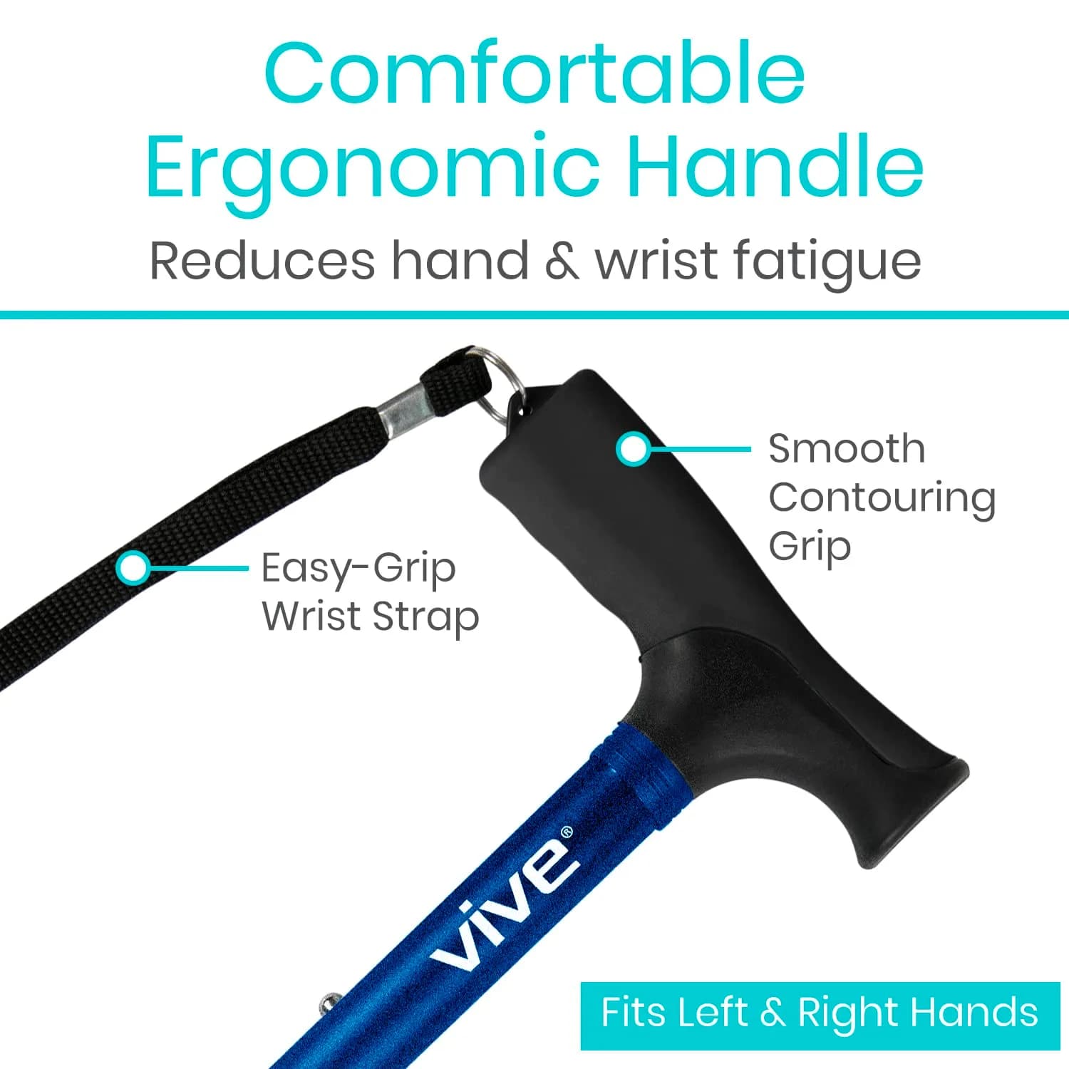 Vive Folding Cane - Adjustable Blue Walking Cane for Men & Women, 33"-37", Lightweight Aluminum Mobility Aid with Ergonomic Grip & Non-Slip Tip - view 4