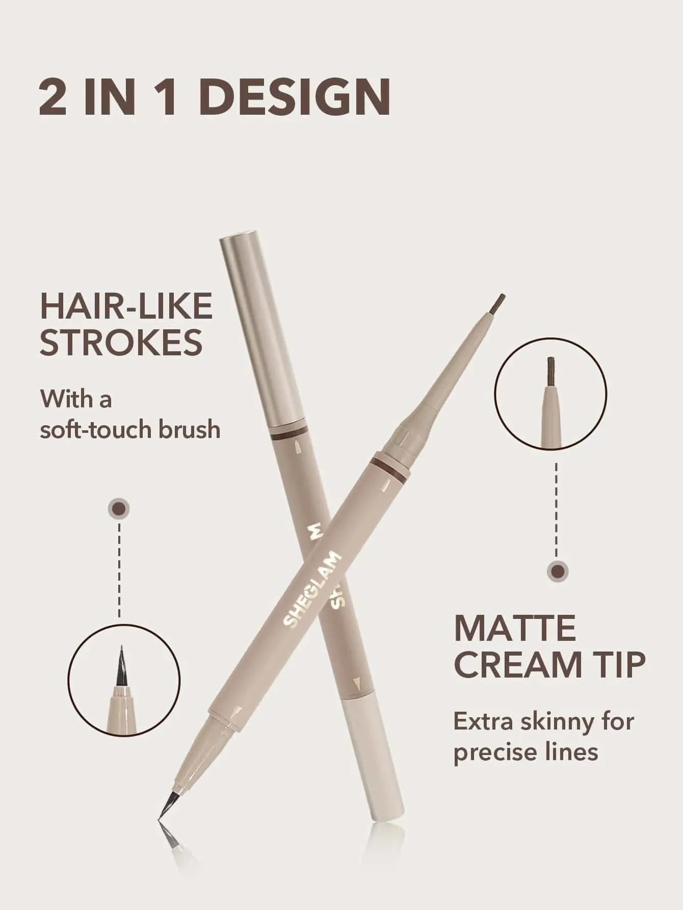 SHEGLAM Dual-Sided Eyebrow Pencil Auburn | Waterproof Matte Cream & Liquid Pen for Defined Brows - view 2