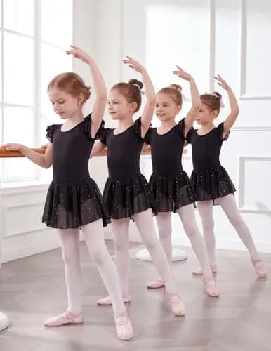 Arshiner Girls Ruffle Sleeve Ballet Leotard with Skirt Black 3-4T (100 cm) | Sparkle Double Layer Ruffle Sleeve thumbnail 5