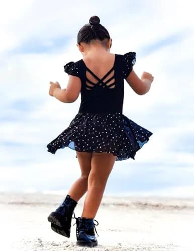 Arshiner Girls Ruffle Sleeve Ballet Leotard with Skirt Black 3-4T (100 cm) | Sparkle Double Layer Ruffle Sleeve thumbnail 7