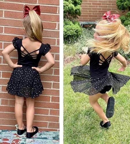 Arshiner Girls Ruffle Sleeve Ballet Leotard with Skirt Black 3-4T (100 cm) | Sparkle Double Layer Ruffle Sleeve thumbnail 8