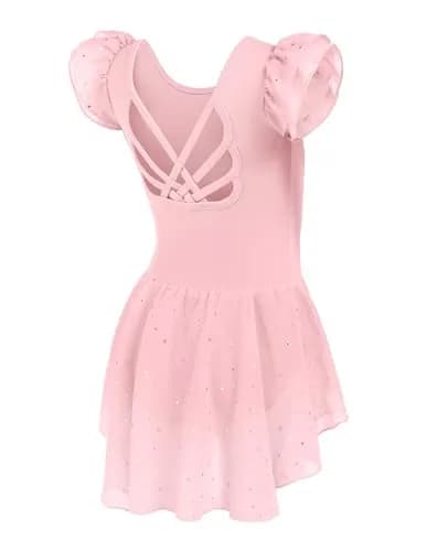 Arshiner Girls Ruffle Sleeve Ballet Leotard Dress with Skirt - Ballet Pink, 4-5T | High Stretch Dancewear thumbnail 2