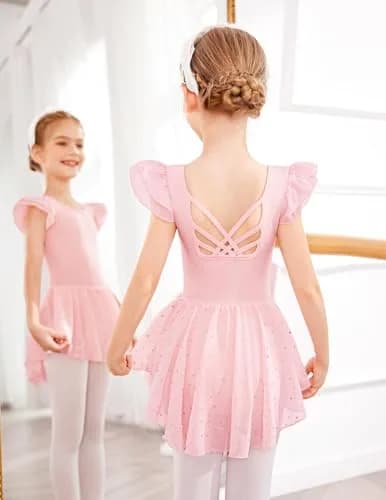 Arshiner Girls Ruffle Sleeve Ballet Leotard with Chiffon Skirt | Ballet Pink, 6-7 Years thumbnail 4