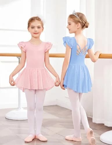 Arshiner Girls Ruffle Sleeve Ballet Leotard with Chiffon Skirt | Ballet Pink, 6-7 Years thumbnail 7