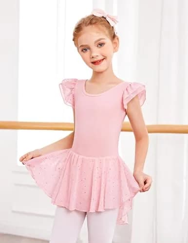 Arshiner Girls Ruffle Sleeve Ballet Leotard with Chiffon Skirt | Ballet Pink, 6-7 Years thumbnail 3