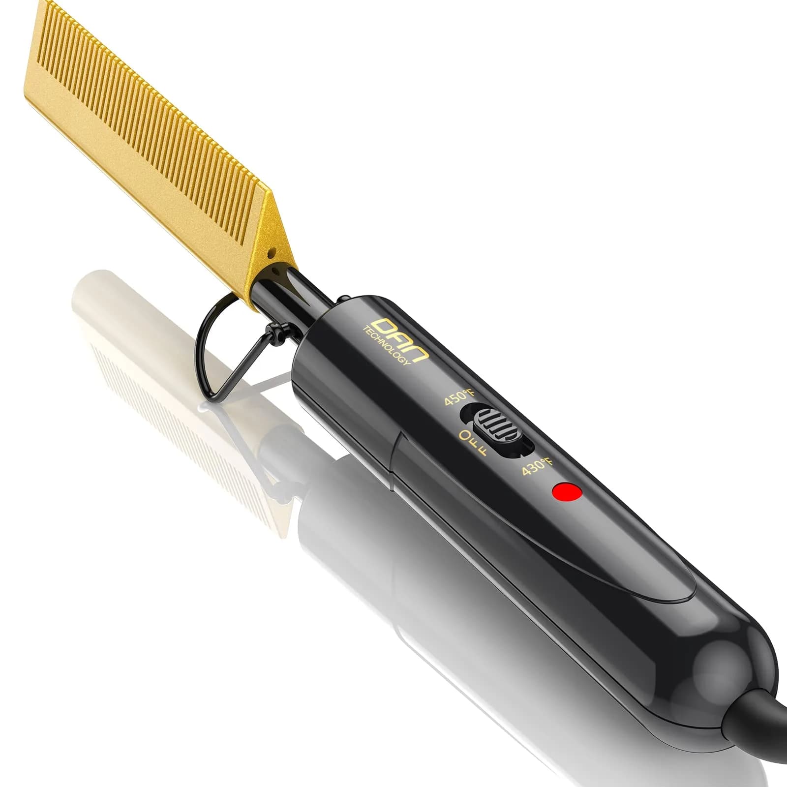 DAN Technology Electric Hot Comb for Wigs & Edges, 232°C (450°F) Dual Voltage Travel Straightener | Ceramic Glaze — Gold