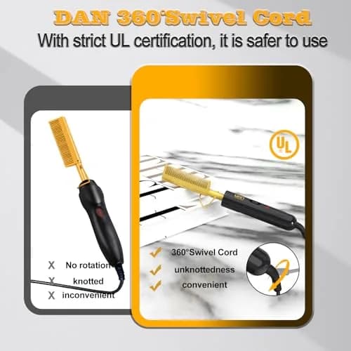 DAN Technology Electric Hot Comb for Wigs & Edges, 232°C (450°F) Dual Voltage Travel Straightener | Ceramic Glaze thumbnail 6
