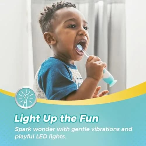 Papablic Debby Toddler Sonic Electric Toothbrush for Ages 1-3, Blue Dino with 4 Brush Heads | Gentle Sonic Vibrations & Smart Timer thumbnail 3