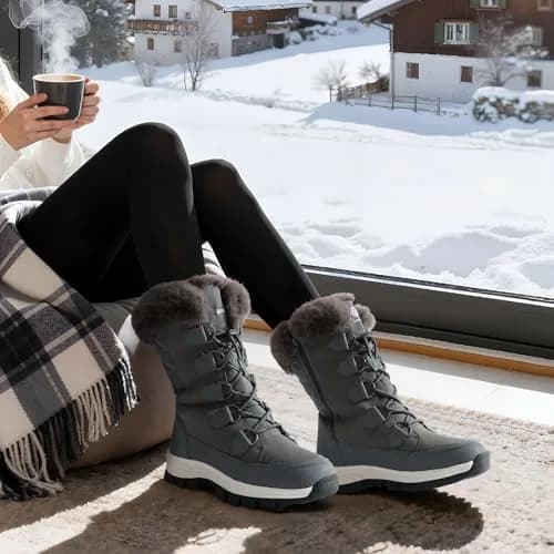 DREAM PAIRS Women's Waterproof Mid Calf Snow Boots 11 | Faux Fur & Sherpa Insulation thumbnail 3