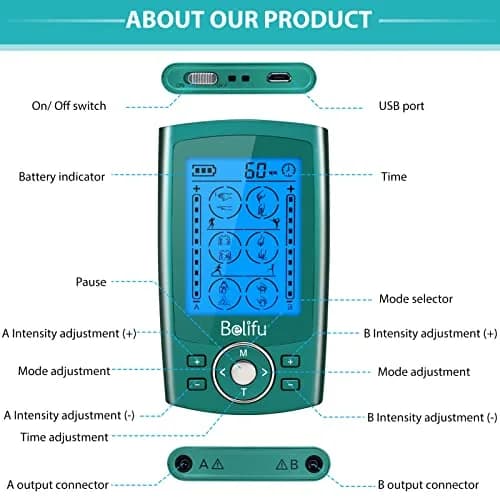 Belifu Dual Channel TENS EMS Unit with 24 Modes & 20 Intensity Levels | Rechargeable Muscle Stimulator for Pain Relief Therapy thumbnail 3