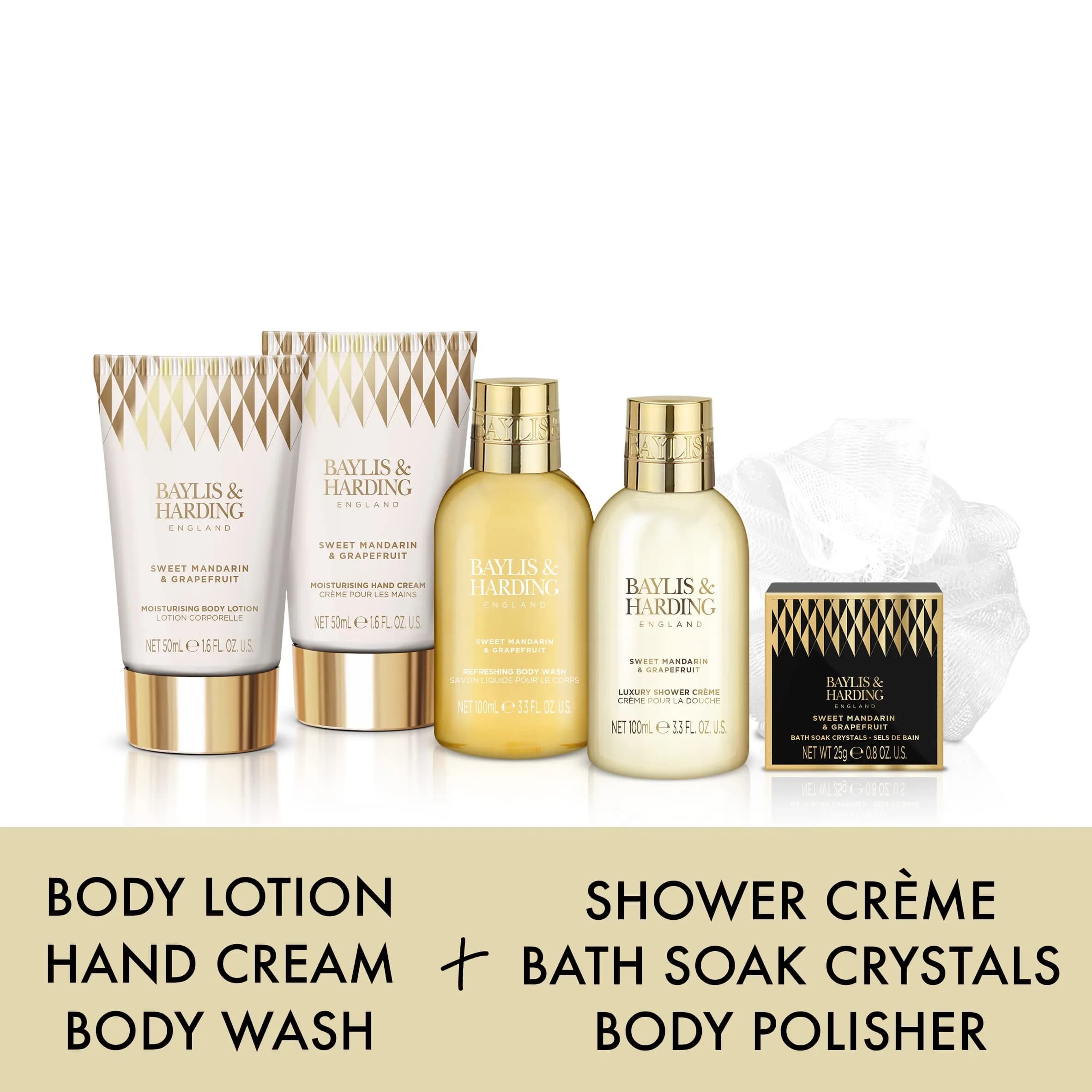 Baylis & Harding Sweet Mandarin & Grapefruit Luxury Pamper Present Gift Set for Women | 100ml (3.3 fl oz) Body Wash, 100ml (3.3 fl oz) Bath Bubbles, 50ml (1.6 fl oz) Lotion, 50ml (1.6 fl oz) Hand Cream, 25g Epsom Salts - view 3