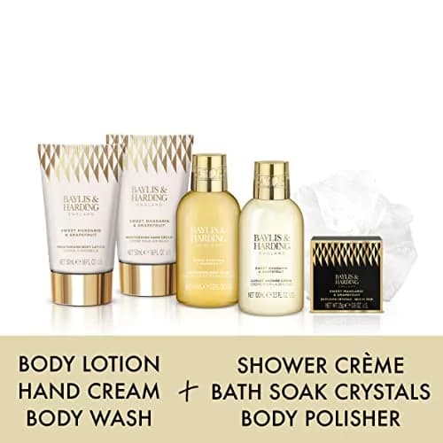 Baylis & Harding Sweet Mandarin & Grapefruit Luxury Pamper Present Gift Set for Women | 100ml (3.3 fl oz) Body Wash, 100ml (3.3 fl oz) Bath Bubbles, 50ml (1.6 fl oz) Lotion, 50ml (1.6 fl oz) Hand Cream, 25g Epsom Salts thumbnail 3