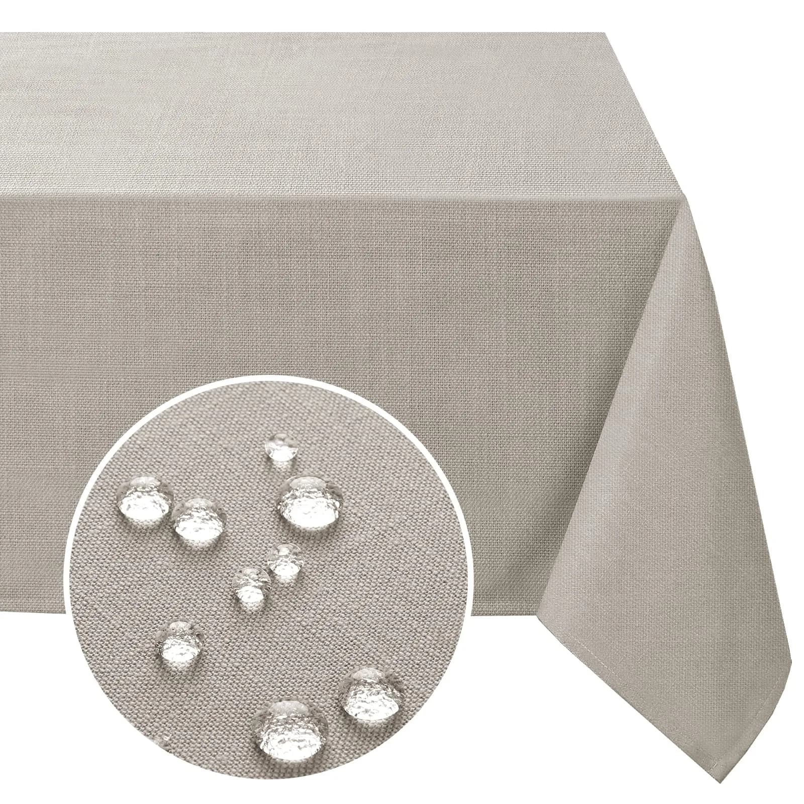 FantasDecor Rectangle Tablecloth 60 x 104 Inch | Waterproof & Wrinkle Resistant Linen Fabric Cover — Taupe