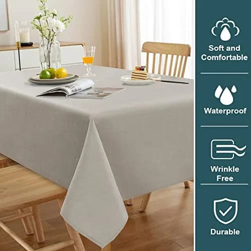 FantasDecor Rectangle Tablecloth 60 x 104 Inch | Waterproof & Wrinkle Resistant Linen Fabric Cover thumbnail 2