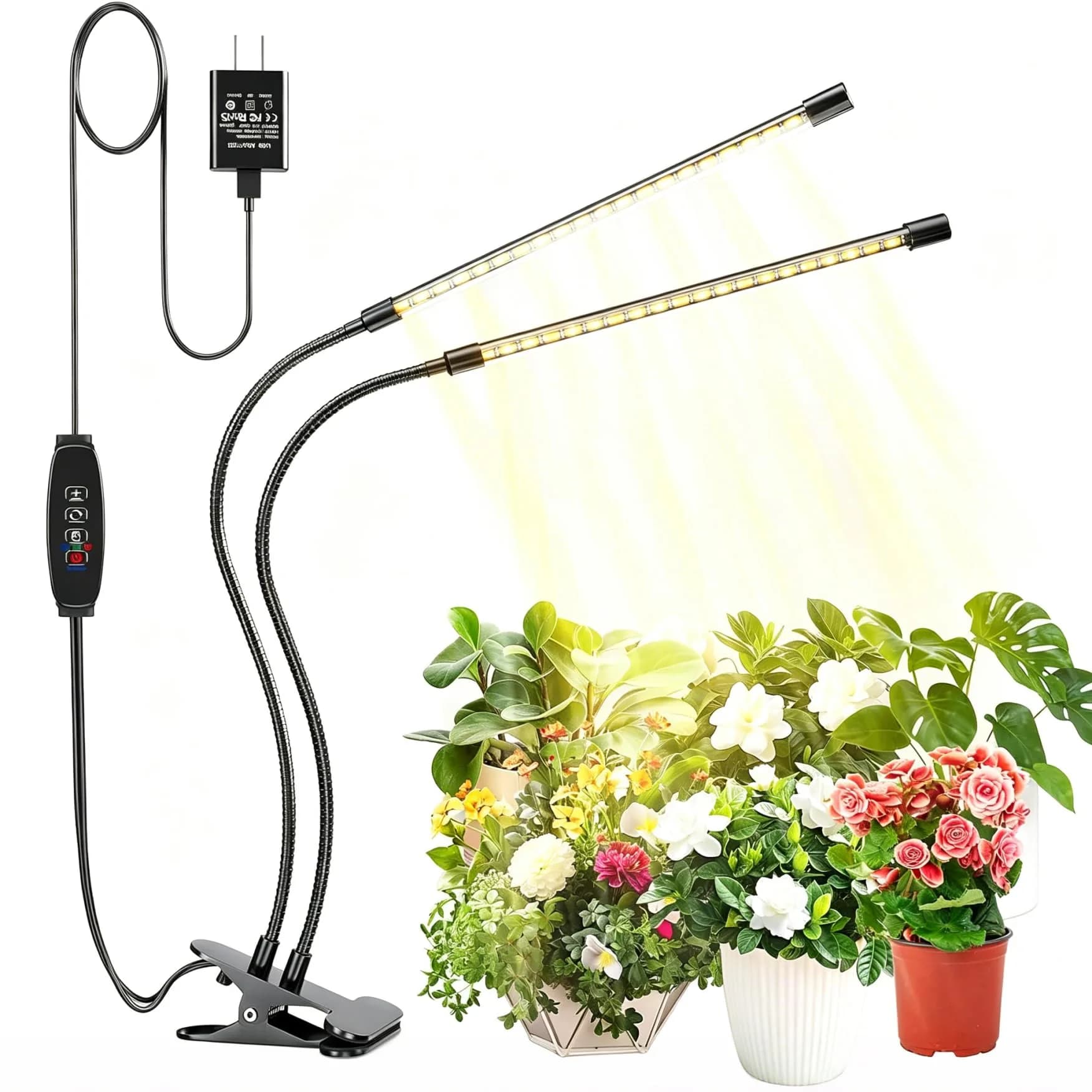 bseah Full Spectrum LED Grow Light 2-Tube Clip-On with Timer | 10-Level Dimmable for Indoor Plants