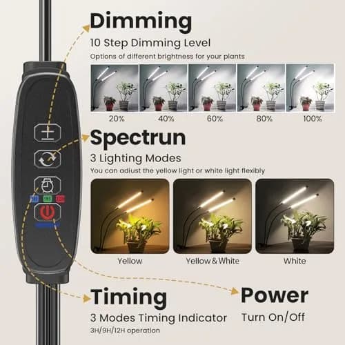 bseah Full Spectrum LED Grow Light 2-Tube Clip-On with Timer | 10-Level Dimmable for Indoor Plants thumbnail 4