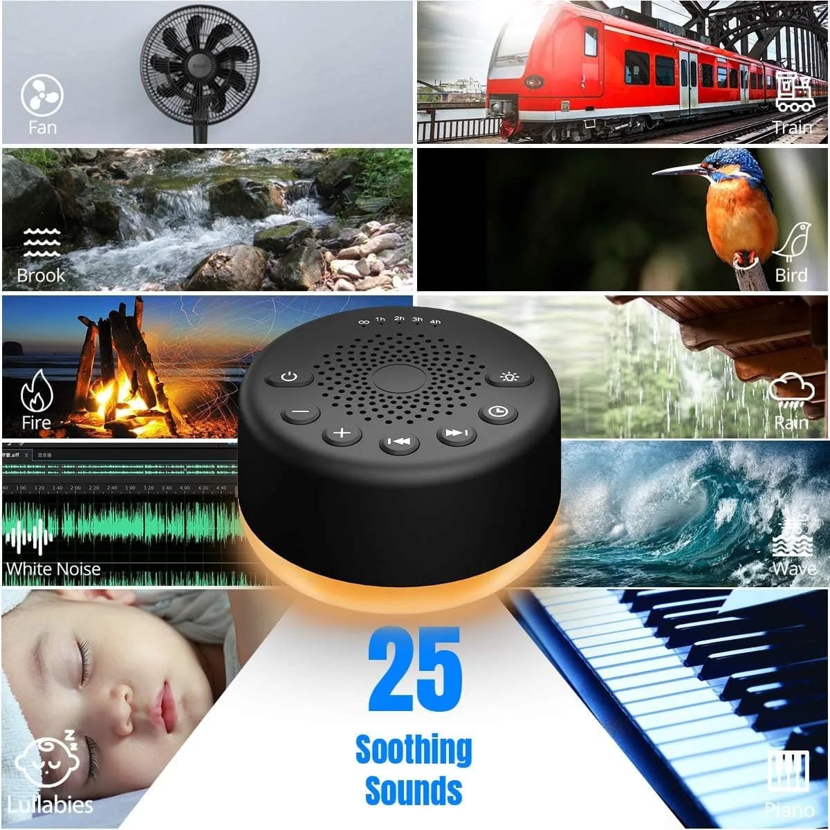 Easysleep White Noise Machine with 25 Sounds & Night Light | 10.1 cm (3.9 inch) Compact Design - view 2