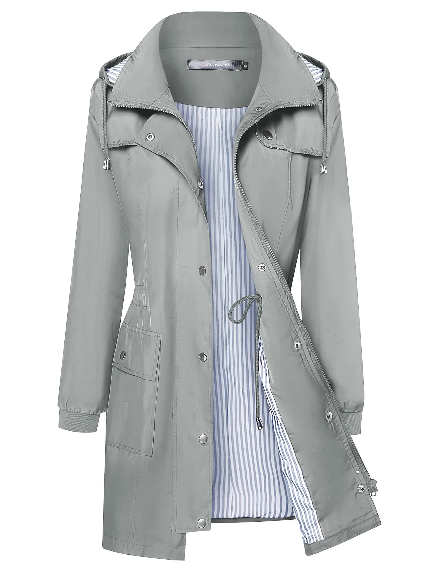 Bloggerlove Waterproof Rain Jacket for Women Lightweight & Hooded | Outdoor Spring Coat in Grey (0.81 Fl Oz)
