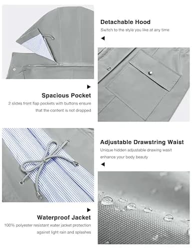 Bloggerlove Waterproof Rain Jacket for Women Lightweight & Hooded | Outdoor Spring Coat in Grey (0.81 Fl Oz) thumbnail 5