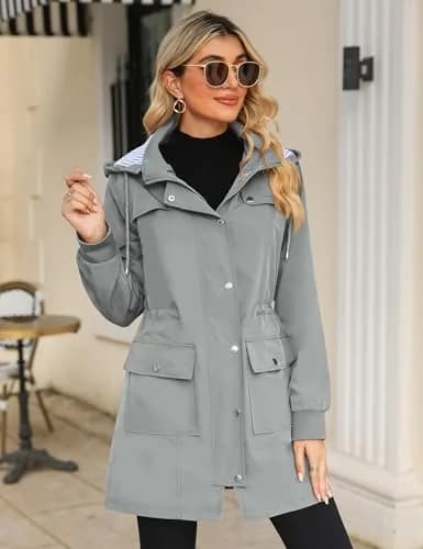 Bloggerlove Waterproof Rain Jacket for Women Lightweight & Hooded | Outdoor Spring Coat in Grey (0.81 Fl Oz) thumbnail 2