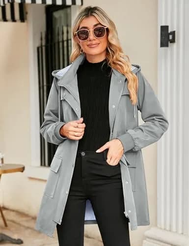 Bloggerlove Waterproof Rain Jacket for Women Lightweight & Hooded | Outdoor Spring Coat in Grey (0.81 Fl Oz) thumbnail 3