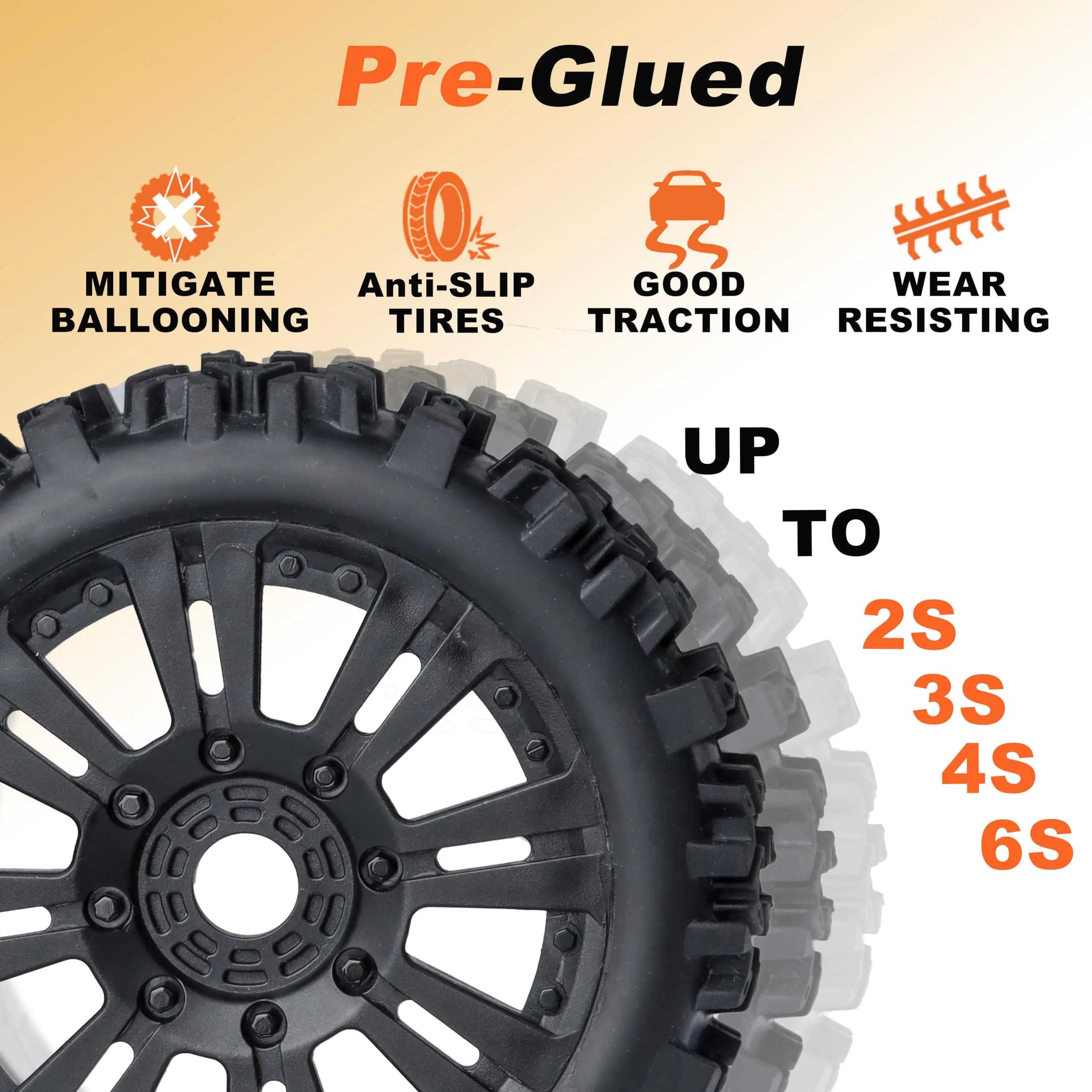 RC Station 1/8 Scale RC Buggy Tires 17mm Hex Wheels (120mm x 42mm) | Off-Road Grip for Arrma, Losi, HPI - view 4