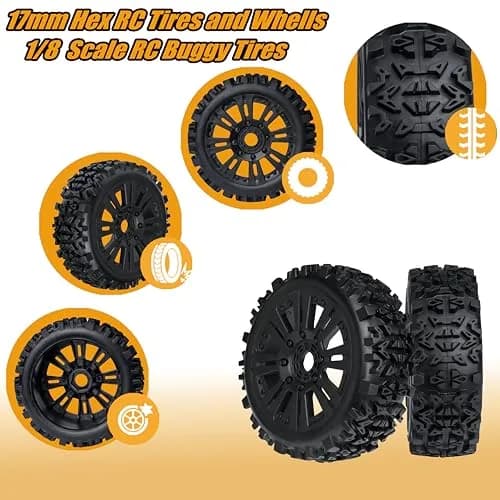 RC Station 1/8 Scale RC Buggy Tires 17mm Hex Wheels (120mm x 42mm) | Off-Road Grip for Arrma, Losi, HPI thumbnail 5
