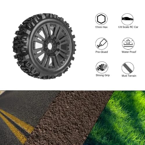 RC Station 1/8 Scale RC Buggy Tires 17mm Hex Wheels (120mm x 42mm) | Off-Road Grip for Arrma, Losi, HPI thumbnail 7