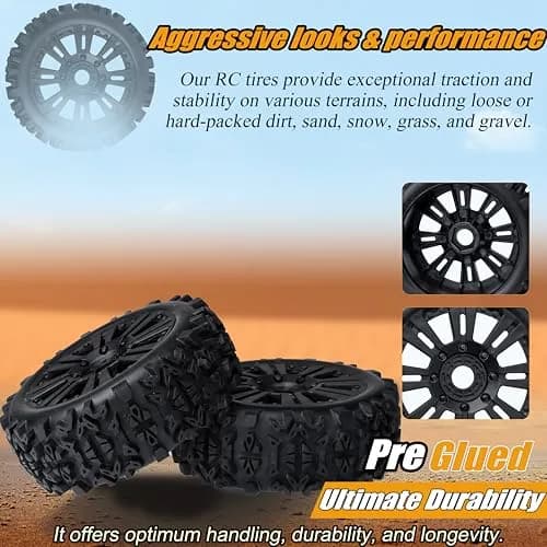 RC Station 1/8 Scale RC Buggy Tires 17mm Hex Wheels (120mm x 42mm) | Off-Road Grip for Arrma, Losi, HPI thumbnail 3
