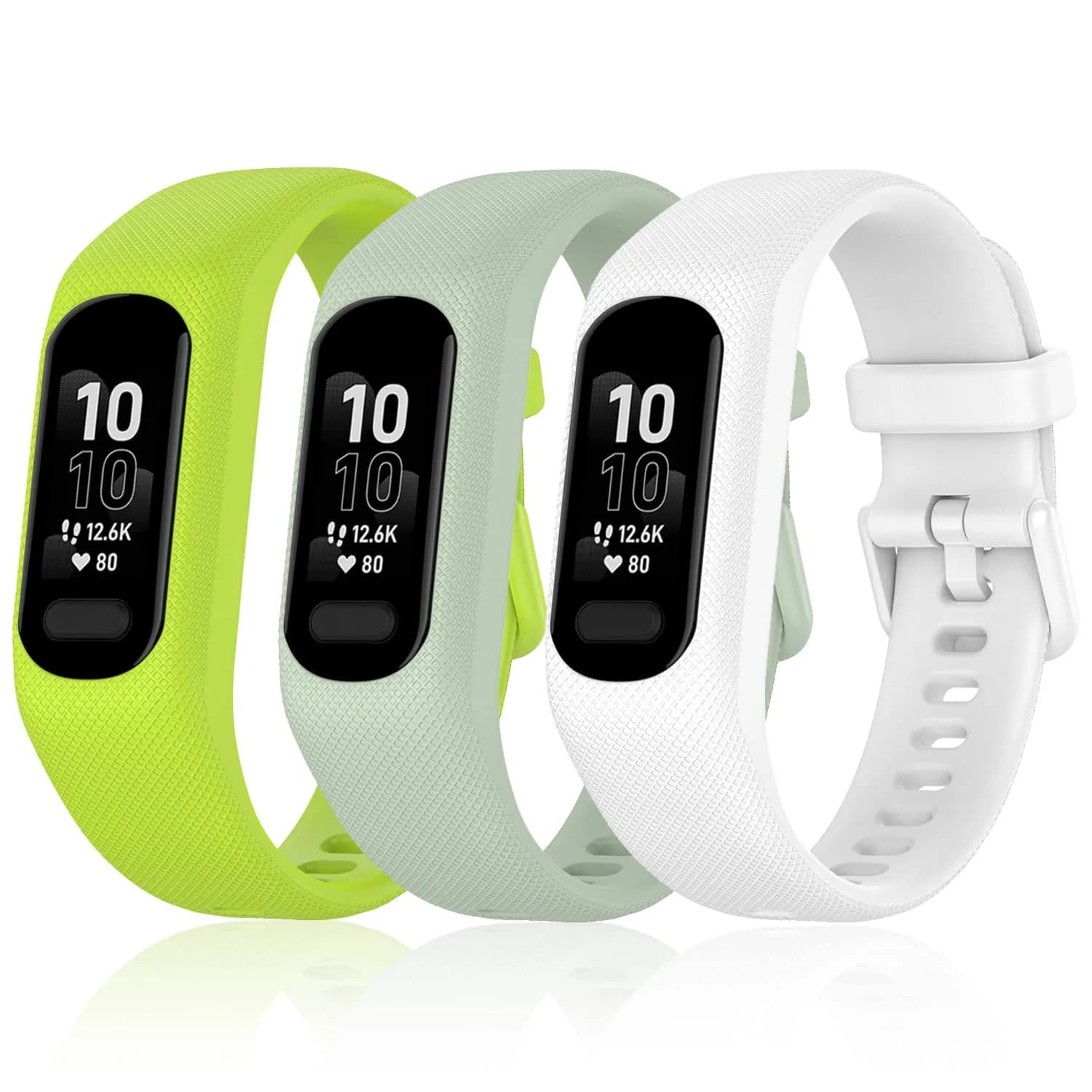 Gheper Soft Silicone Bands Compatible with Garmin Vivosmart 5 Straps 18mm (3 Pack, Lime/Mint/White) - view 2
