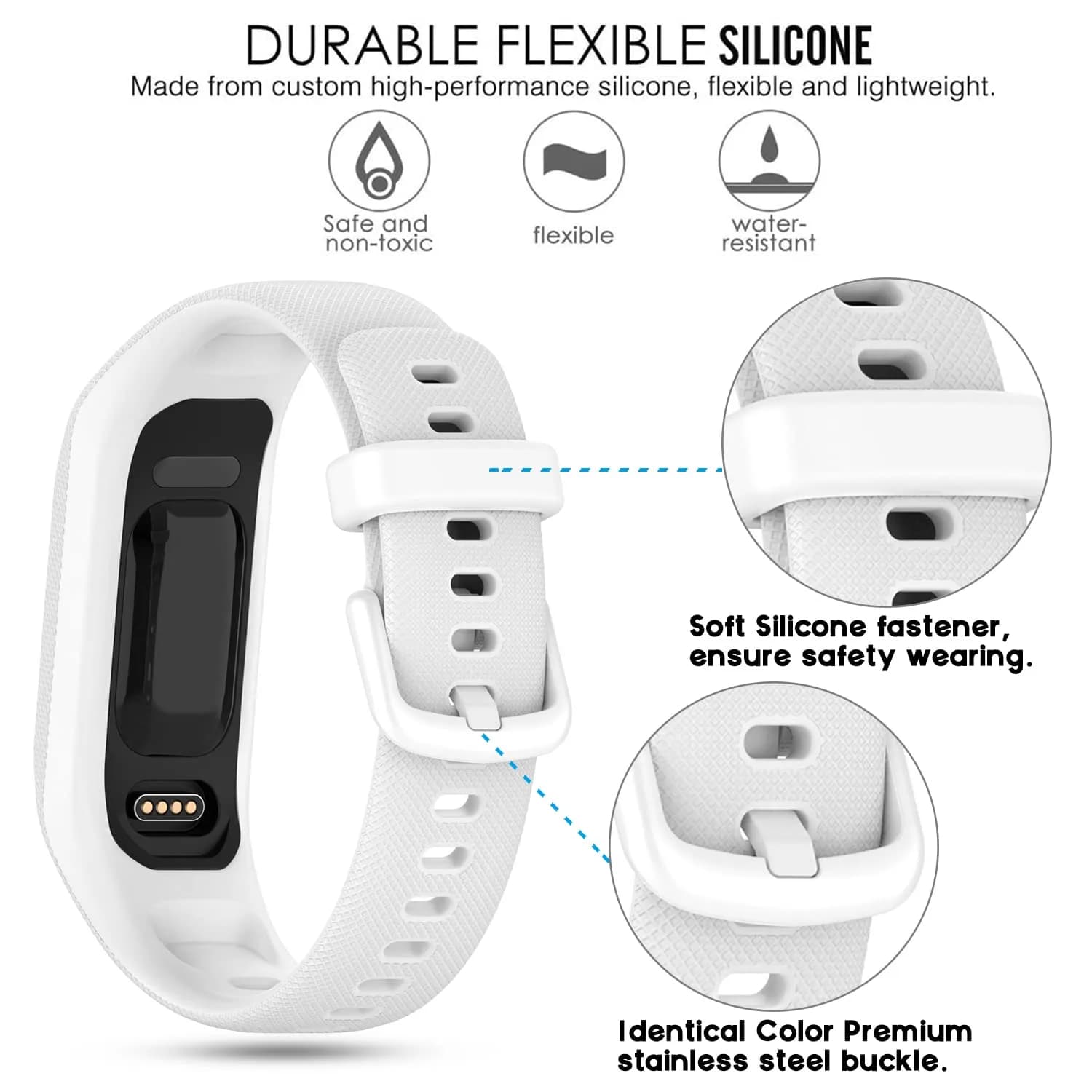Gheper Soft Silicone Bands Compatible with Garmin Vivosmart 5 Straps 18mm (3 Pack, Lime/Mint/White) - view 3