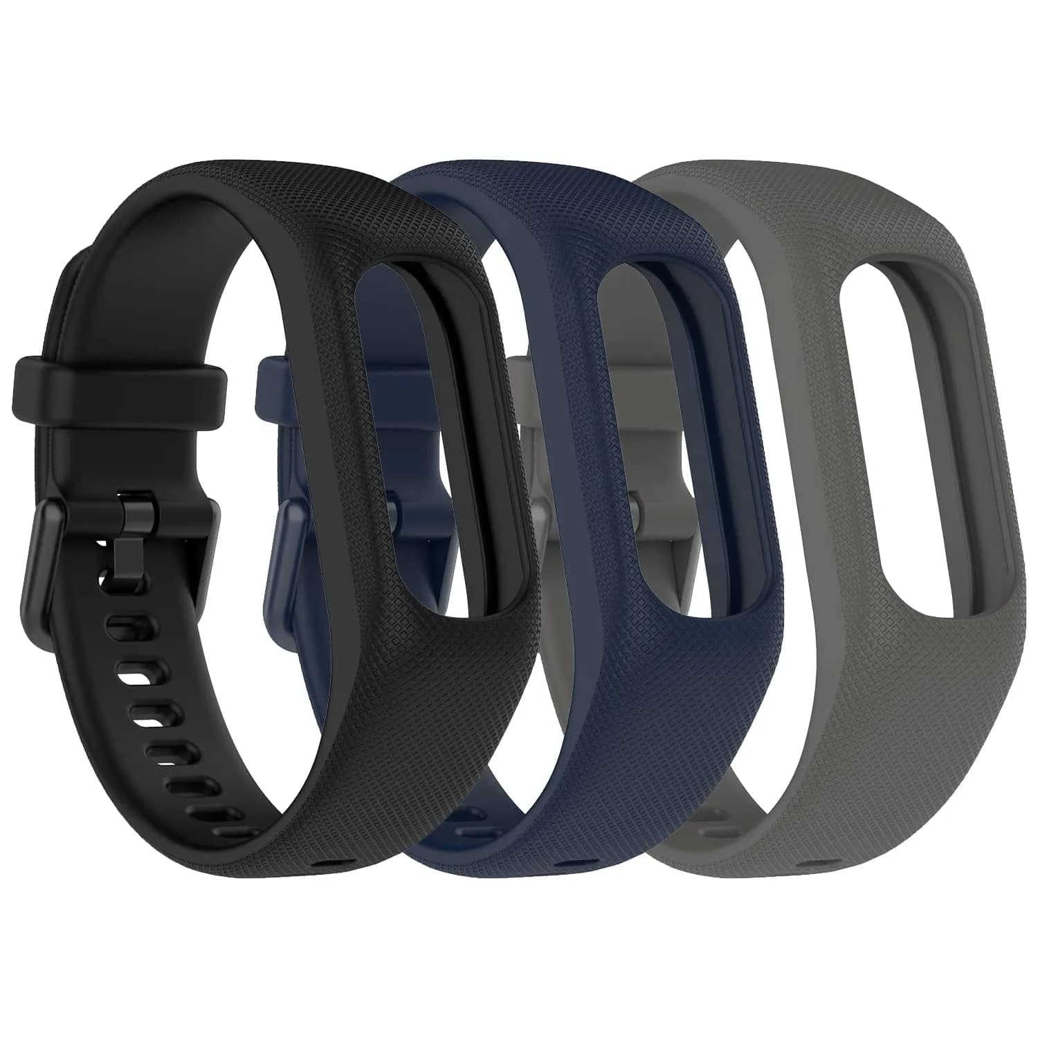 Gheper Soft Silicone Bands Compatible with Garmin Vivosmart 5 Straps 18mm (5.8"-8.5" Wrists) | 3-Pack Replacement Wristbands with Metal Clasp - main product image