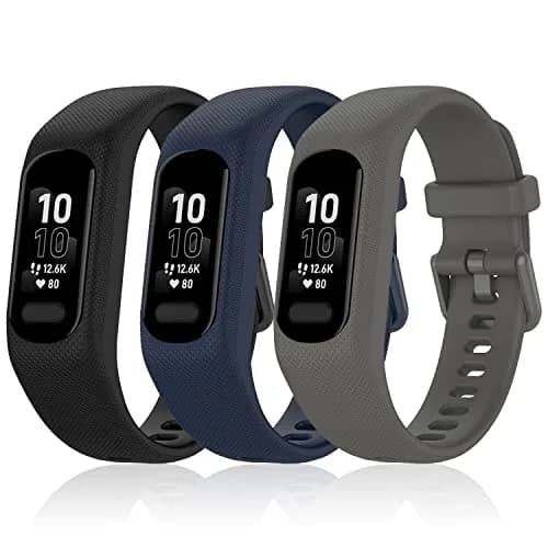 Gheper Soft Silicone Bands Compatible with Garmin Vivosmart 5 Straps 18mm (5.8"-8.5" Wrists) | 3-Pack Replacement Wristbands with Metal Clasp thumbnail 2