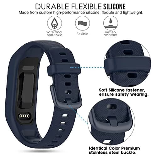 Gheper Soft Silicone Bands Compatible with Garmin Vivosmart 5 Straps 18mm (5.8"-8.5" Wrists) | 3-Pack Replacement Wristbands with Metal Clasp thumbnail 3