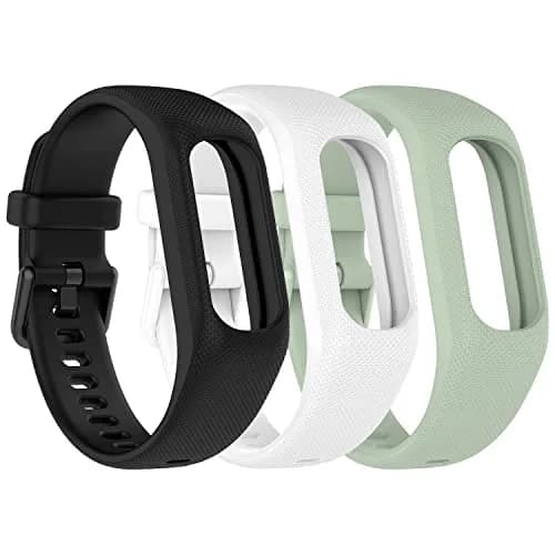 Gheper Soft Silicone Bands Compatible with Garmin Vivosmart 5 Straps 18mm (3 Pack, Black/White/Mint) | Secure Metal Clasp Buckle thumbnail 1