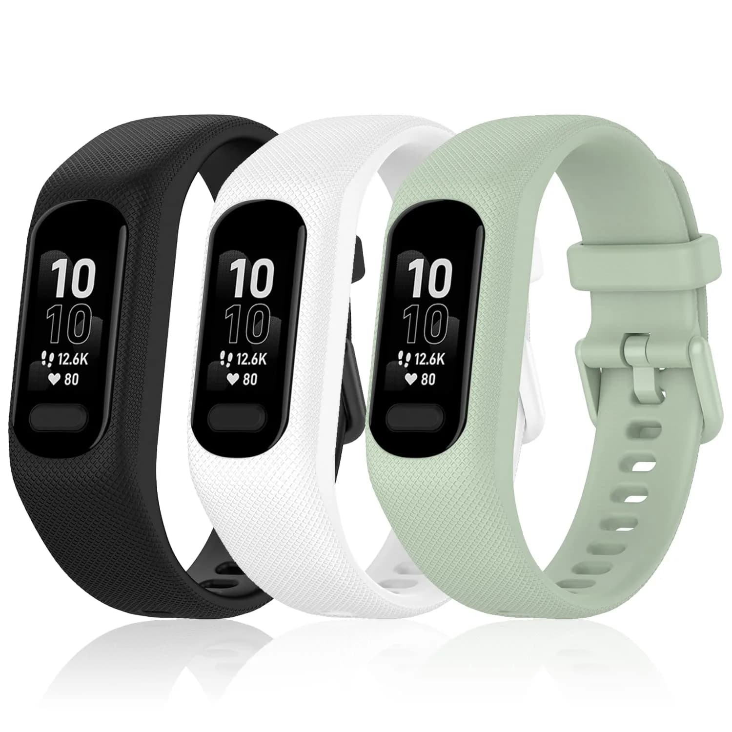 Gheper Soft Silicone Bands Compatible with Garmin Vivosmart 5 Straps 18mm (3 Pack, Black/White/Mint) | Secure Metal Clasp Buckle - view 2