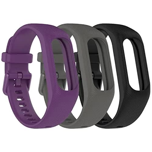 Gheper Soft Silicone Bands Compatible with Garmin Vivosmart 5 Straps (3 Pack, Purple/Grey/Black) thumbnail 1