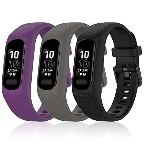 Gheper Soft Silicone Bands Compatible with Garmin Vivosmart 5 Straps (3 Pack, Purple/Grey/Black) thumbnail 2