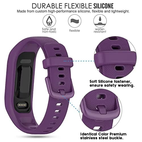 Gheper Soft Silicone Bands Compatible with Garmin Vivosmart 5 Straps (3 Pack, Purple/Grey/Black) thumbnail 3