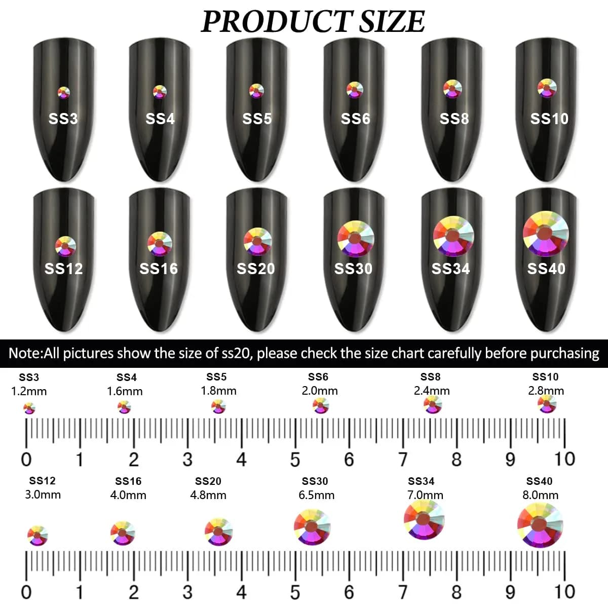 Novani Glass Crystal AB Rhinestones SS3 (1.2mm) - 5760pcs | Sparkle Like Diamond Flatback Gems for Nail Art & Crafts - view 6