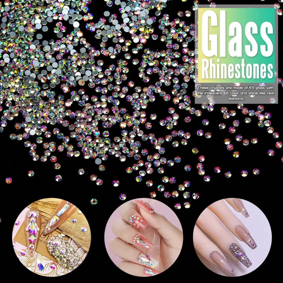 Novani Glass Crystal AB Rhinestones SS3 (1.2mm) - 5760pcs | Sparkle Like Diamond Flatback Gems for Nail Art & Crafts - view 4
