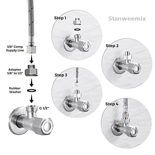 Stanweemix Water Line Adapter 1/2" Female to 3/8" Male | Stainless Steel, Rust-Resistant, 4 pcs thumbnail 6