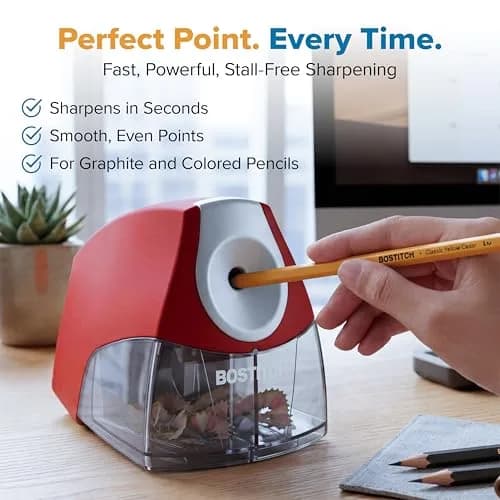 Bostitch Electric Pencil Sharpener for Classroom and Desk, Stall Free, Red | 7-Year Warranty thumbnail 4