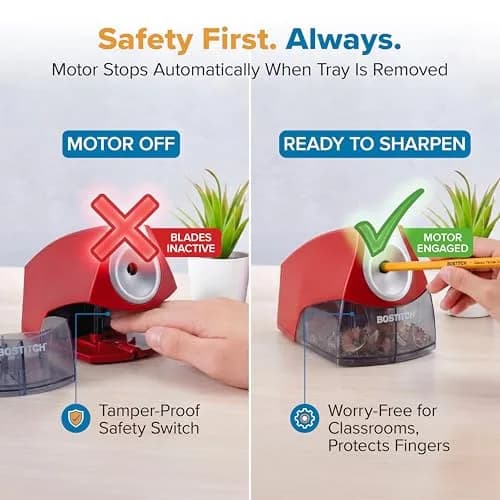 Bostitch Electric Pencil Sharpener for Classroom and Desk, Stall Free, Red | 7-Year Warranty thumbnail 3