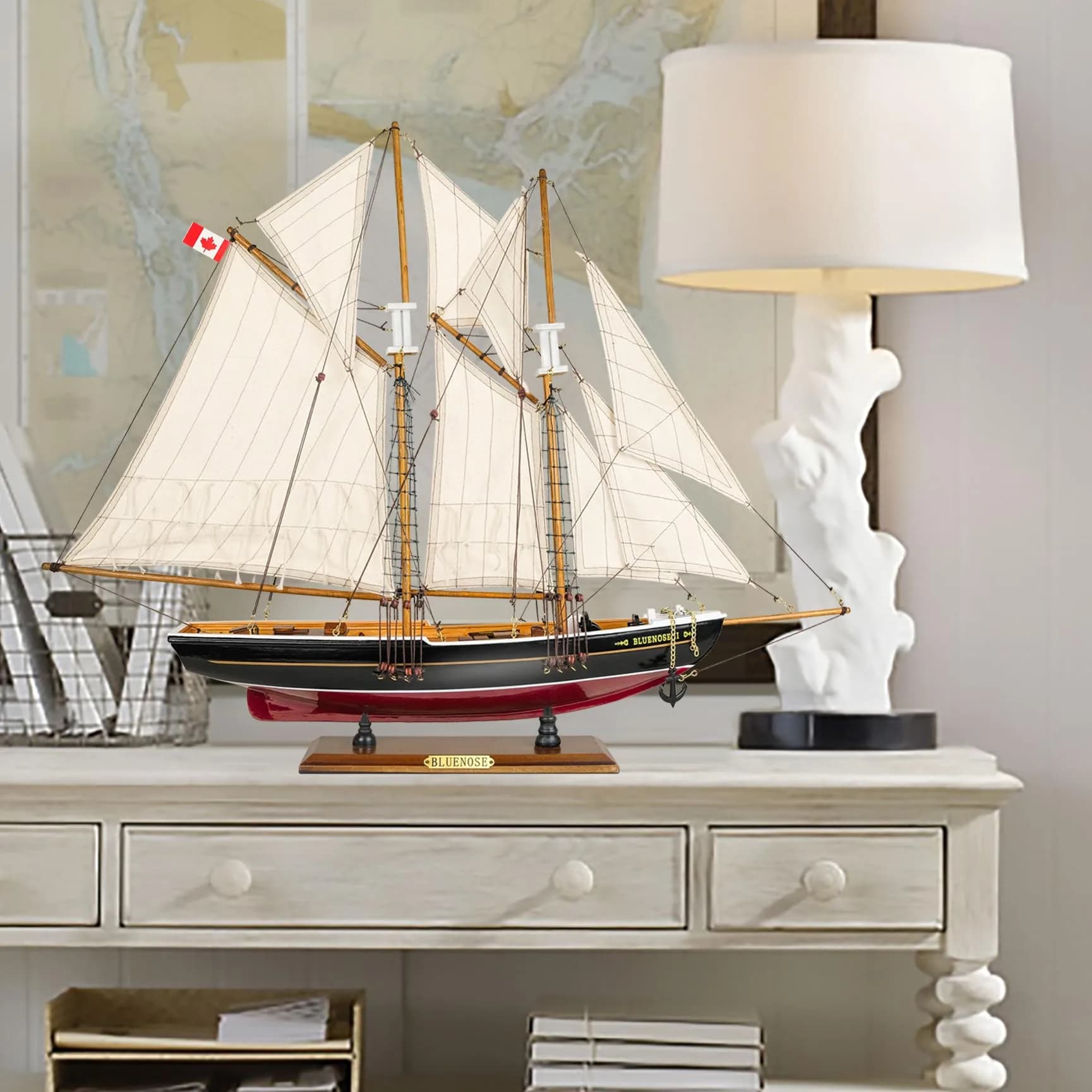 SAILINGSTORY Bluenose Wooden Sailboat Model Ship 67.3cm (26.5"L x 3.95"W x 21.25"H) | Historical Nautical Decor - view 5