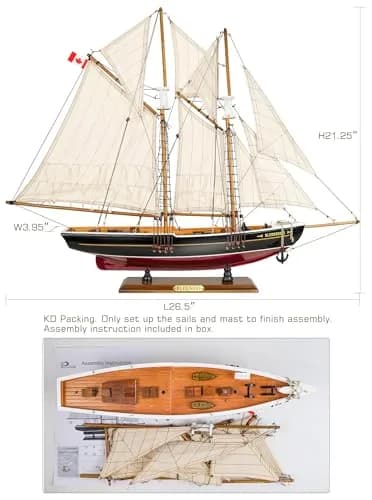 SAILINGSTORY Bluenose Wooden Sailboat Model Ship 67.3cm (26.5"L x 3.95"W x 21.25"H) | Historical Nautical Decor thumbnail 2