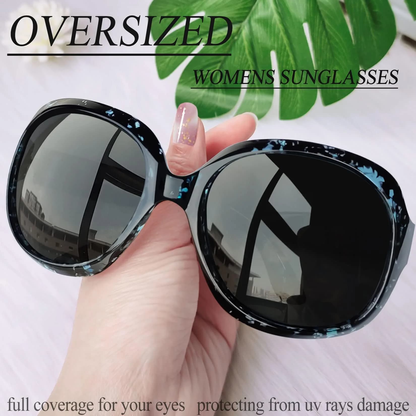 Joopin B19-Blue Leopard/Black Oversized Butterfly Sunglasses for Women with Polarized UV400 Protection - view 3